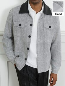 HUEFORM Men's Colorblock Striped Long Sleeve Single-Breasted Overcoat - Grey - View 6