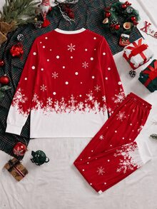 SHEIN 聖誕男士馴鹿印花長袖上衣與長褲居家服套裝 - 紅色 - 查看 5