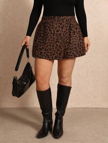 Elaquor Rok Celana Pendek Kasual Longgar Motif Leopard untuk Wanita Ukuran Plus, Celana Pendek Kasual Motif Leopard untuk Wanita, Celana Pendek Pesta Elegan untuk Wanita, Celana Pendek Kasual untuk Bepergian. - MultiWarna - View 1
