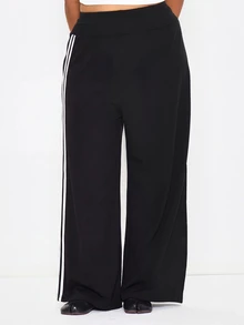 MUSERA Plus Size Black Stripe Detail Straight Leg Jogger Trousers Spring Summer Casual Everyday Day Outfit Going Out - Black and White - View 4