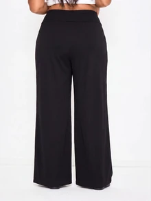 MUSERA Plus Size Black Stripe Detail Straight Leg Jogger Trousers Spring Summer Casual Everyday Day Outfit Going Out - Black and White - View 3