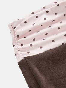 Girlism Teen Girl Tween Girls 2pcs Autumn/Winter Slim Fit Long Sleeve Jacket & Polka Dot Contrast Color Flared Pants Set, Suitable For Daily Commute, Running, Cycling, Outdoor Activities - Coffee Brown - View 6