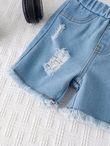 SHEIN 2pcs Baby Boy Summer Casual Street Chic Car Graphic Tank Top And Denim Shorts Set - Multicolor - View 4