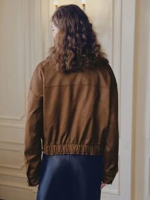 Anewsta Women's Autumn/Winter Fashion Vintage Maillard Suede & Knit Patchwork Leather Short Jacket, Versatile - Camel - View 3