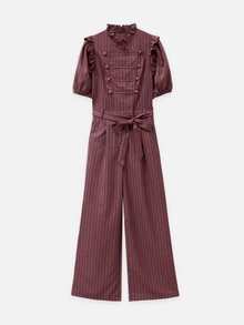 Nöista  Hazy Pink Striped Jumpsuit, Wide-Leg,Double-Breasted Gold Buttons, Ruffles,Flatters, Figure Elegant,Commuting, Parties Wardrobe Staple.Fall Winter,. - Redwood - View 8