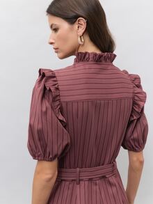 Nöista  Hazy Pink Striped Jumpsuit, Wide-Leg,Double-Breasted Gold Buttons, Ruffles,Flatters, Figure Elegant,Commuting, Parties Wardrobe Staple.Fall Winter,. - Redwood - View 6