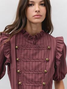 Nöista  Hazy Pink Striped Jumpsuit, Wide-Leg,Double-Breasted Gold Buttons, Ruffles,Flatters, Figure Elegant,Commuting, Parties Wardrobe Staple.Fall Winter,. - Redwood - View 7