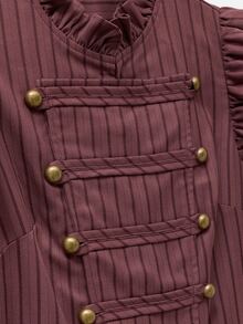 Nöista  Hazy Pink Striped Jumpsuit, Wide-Leg,Double-Breasted Gold Buttons, Ruffles,Flatters, Figure Elegant,Commuting, Parties Wardrobe Staple.Fall Winter,. - Redwood - View 11