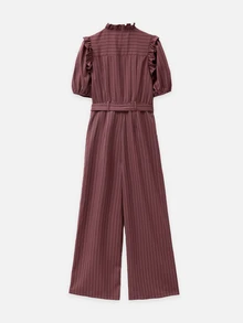 Nöista  Hazy Pink Striped Jumpsuit, Wide-Leg,Double-Breasted Gold Buttons, Ruffles,Flatters, Figure Elegant,Commuting, Parties Wardrobe Staple.Fall Winter,. - Redwood - View 9