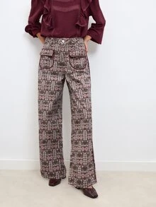 Nöista Vintage Print Wide Leg Pants With Bohemian Style. Casual, Vacation, Streetwear, Spring Autumn. - Brown - View 2