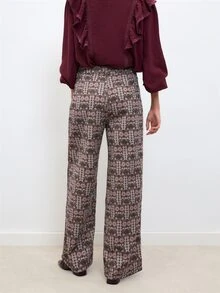 Nöista Vintage Print Wide Leg Pants With Bohemian Style. Casual, Vacation, Streetwear, Spring Autumn. - Brown - View 4