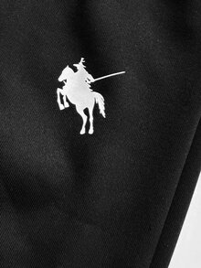 青少年女孩馬騎手圖案寬腿運動長褲，抽繩鬆緊腰寬鬆休閒運動褲，適合日常上學穿著 - 黑色 - 查看 6