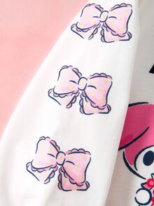 HELLO KITTY AND FRIENDS | SHEIN Young Girl Cartoon Bow Print Sweatshirt & Flared Pants Set - Pink - View 6