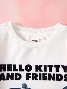 HELLO KITTY AND FRIENDS | SHEIN Young Girl Cartoon Bow Print Sweatshirt & Flared Pants Set - Pink - View 4