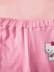 HELLO KITTY AND FRIENDS | SHEIN Young Girl Cartoon Bow Print Sweatshirt & Flared Pants Set - Pink - View 8