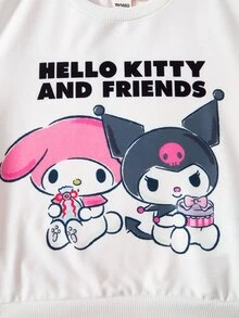 HELLO KITTY AND FRIENDS | SHEIN Young Girl Cartoon Bow Print Sweatshirt & Flared Pants Set - Pink - View 5