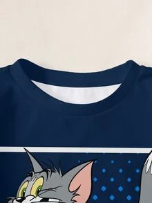 TOM & JERRY X SHEIN 小男孩字母卡通印花圓領長袖休閒運動衫 - 白色 - 查看 3