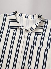 Linhara CURVE Kemeja Bahu Jatuh Motif Garis Ukuran Plus - Putih - View 3