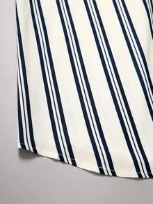Linhara CURVE Kemeja Bahu Jatuh Motif Garis Ukuran Plus - Putih - View 6