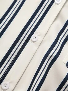 Linhara CURVE Kemeja Bahu Jatuh Motif Garis Ukuran Plus - Putih - View 4