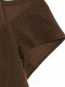 SHEIN Clasi 2026 Women's Plus Size Cold Shoulder Cowl Neck Knit Fitted Top Casual Sexy Daily Home Wear Going Out Formal Brown Summer - Coffee Brown - View 6