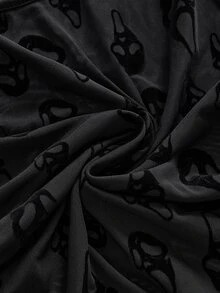 ROMWE Atasan Wanita Ketat Transparan Berbahan Beludru Motif Tengkorak Hantu Halloween Gaya Gothic Gelap - Hitam - View 11