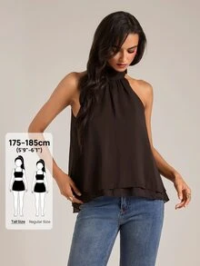 SHEIN Tall Sexy Casual Elegant New Bohemian Minimalist Ruched A-Line Chiffon Camisole (Suitable For Spring/Summer) Brunch,Going Out Tops,Vacation Outfits,Tall - Coffee Brown - View 1