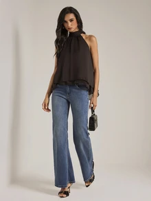 SHEIN Tall Sexy Casual Elegant New Bohemian Minimalist Ruched A-Line Chiffon Camisole (Suitable For Spring/Summer) Brunch,Going Out Tops,Vacation Outfits,Tall - Coffee Brown - View 5