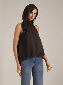 SHEIN Tall Sexy Casual Elegant New Bohemian Minimalist Ruched A-Line Chiffon Camisole (Suitable For Spring/Summer) Brunch,Going Out Tops,Vacation Outfits,Tall - Coffee Brown - View 3