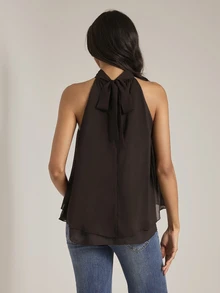 SHEIN Tall Sexy Casual Elegant New Bohemian Minimalist Ruched A-Line Chiffon Camisole (Suitable For Spring/Summer) Brunch,Going Out Tops,Vacation Outfits,Tall - Coffee Brown - View 2