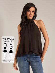 SHEIN Tall Sexy Casual Elegant New Bohemian Minimalist Ruched A-Line Chiffon Camisole (Suitable For Spring/Summer) Brunch,Going Out Tops,Vacation Outfits,Tall - Coffee Brown - View 7