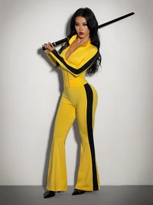 SHEIN ICON Women's Colorblock Patchwork Top And Pants 2 Pieces Set - Yellow - View 3