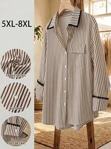 SHEIN CURVE+ 大尺碼女款黑白蕾絲拼接圓領落肩T恤 教師節正式辦公夏季傳統休閒簡約風 - 黑色 - 查看 7