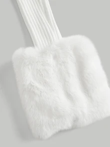 SHEIN ICON Borg Collar Fuzzy Cuff Tight Cut Black Long Sleeves Cardigan,Long Sleeve Tops In Fall/Winter - White - View 4