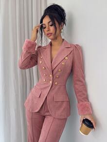 SHEIN Elenzya Jaket Wanita Elegan Gaya Jalanan dengan Kancing Lengan Panjang untuk Liburan Romantis - Berwarna merah muda - View 4