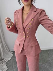 SHEIN Elenzya Jaket Wanita Elegan Gaya Jalanan dengan Kancing Lengan Panjang untuk Liburan Romantis - Berwarna merah muda - View 6