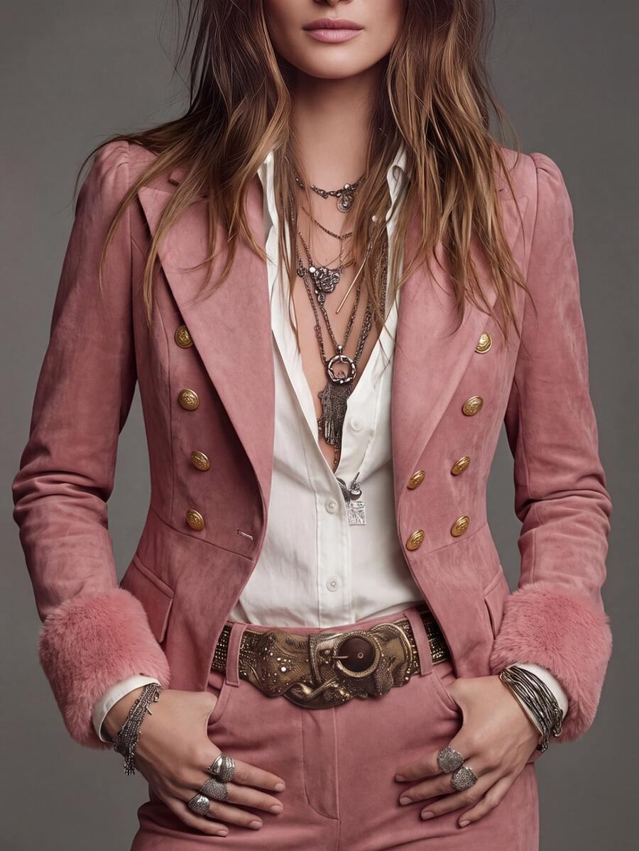 SHEIN Elenzya Jaket Wanita Elegan Gaya Jalanan dengan Kancing Lengan Panjang untuk Liburan Romantis - Berwarna merah muda - View 1