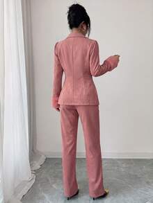 SHEIN Elenzya Jaket Wanita Elegan Gaya Jalanan dengan Kancing Lengan Panjang untuk Liburan Romantis - Berwarna merah muda - View 2