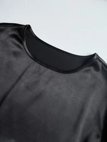 INAWLY Plus Size Women Elegant Solid Color Lace Patchwork Blouse - Black - View 6