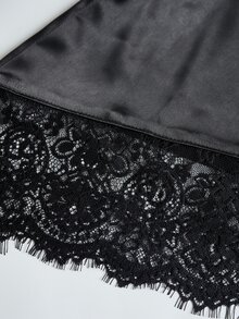 INAWLY Plus Size Women Elegant Solid Color Lace Patchwork Blouse - Black - View 8