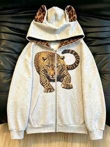 Resyla Women's Leopard Print Hooded Sweatshirt And Pants Casual 2 Pieces Set - Multicolor - View 7