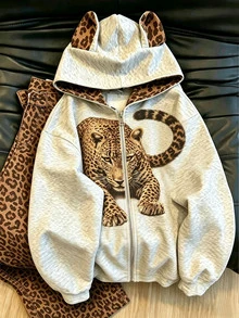 Resyla Women's Leopard Print Hooded Sweatshirt And Pants Casual 2 Pieces Set - Multicolor - View 6