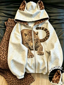 Resyla Women's Leopard Print Hooded Sweatshirt And Pants Casual 2 Pieces Set - Multicolor - View 2