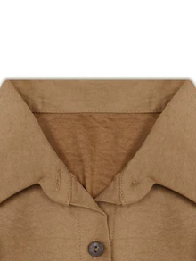 SHEIN Franclia Gaun Lengan Panjang Wanita Minimalis Serbaguna dengan Kancing Setengah Plaket - Coklat - View 6
