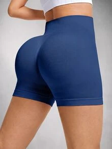 Slayform Slayform Women's Solid Color Seamless Butt-Lifting Sports Shorts - Navy Blue - View 3