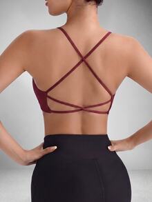 Slayform Slayform Women's Solid Color Casual Daily Seamless Sports Bra - Burgundy - View 3