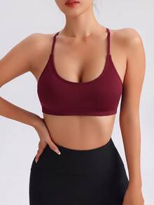 Slayform Slayform Women's Solid Color Casual Daily Seamless Sports Bra - Burgundy - View 2