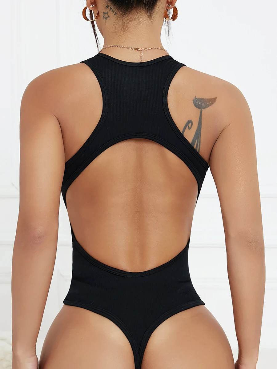 Slayform Slayform Sexy Solid Backless Sleeveless Jumpsuit - Black - View 1