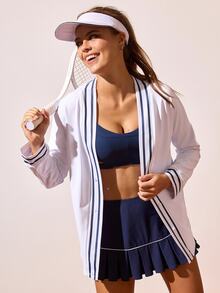 CourtClass CourtClass Women's Contrast Color Casual Long Sleeve Sports Jacket - White - View 1