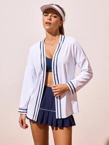 CourtClass CourtClass Women's Contrast Color Casual Long Sleeve Sports Jacket - White - View 4